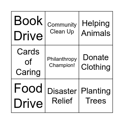 Philanthropy Bingo Card