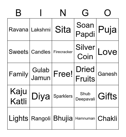 Diwali Bingo Card