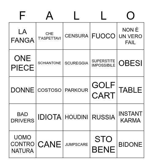 FailArmy Bingo Card