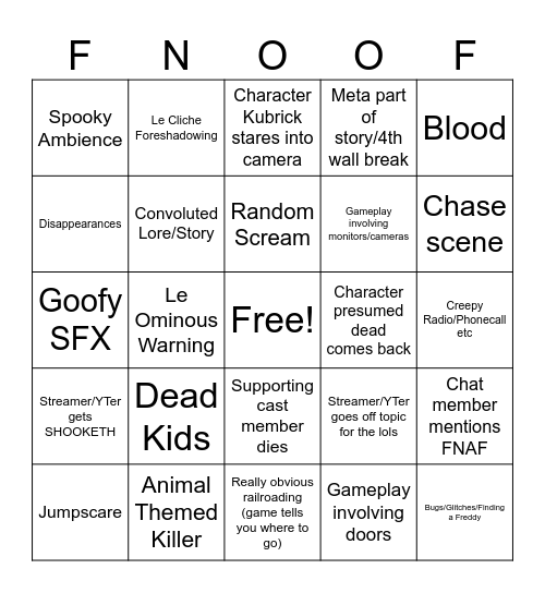 FNAF REFERENCE BINGO Card