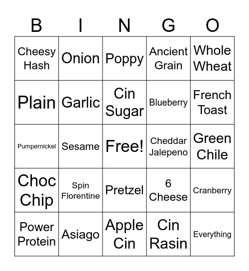 Bagel Bingo Card