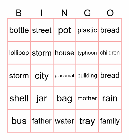 Vocabulary Bingo Card