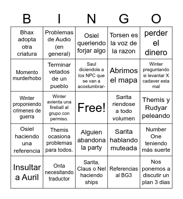 Bingo Icewind Dale Bingo Card