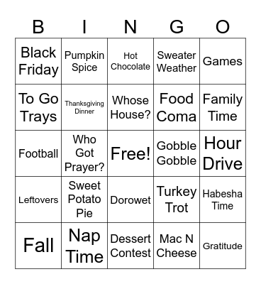Thanksgiving Bingo Card