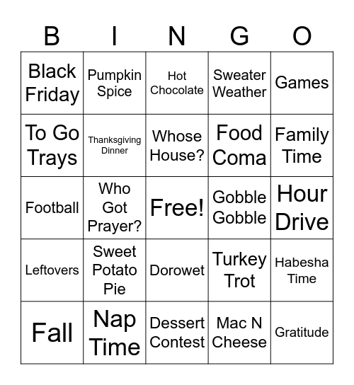 Thanksgiving Bingo Card