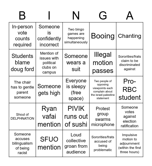 BinGA Bingo Card