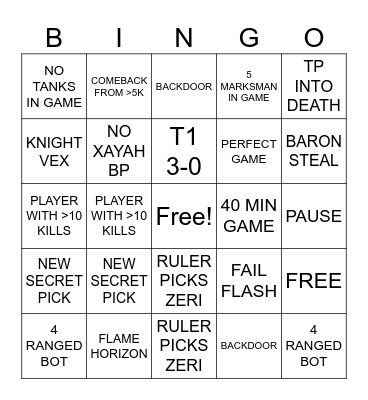 T1 vs JDG Bingo Card