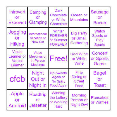 TripShot This or That Bingo Card