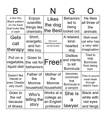 Bunnicula Character Bingo Card