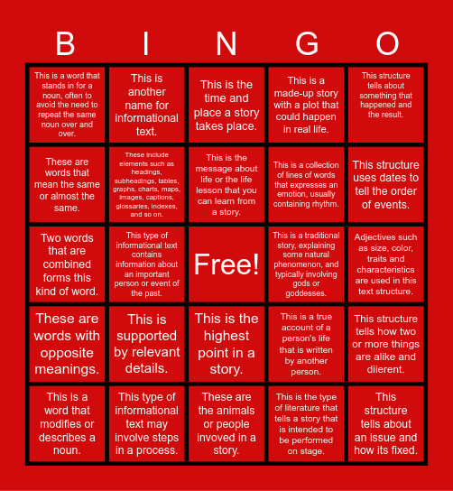 Reading Bingo Card