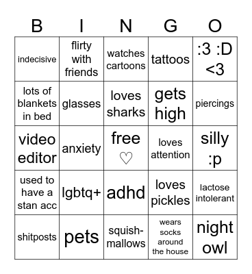 nicisatnite bingo :3 Bingo Card
