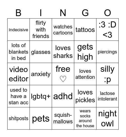 nicisatnite bingo :3 Bingo Card