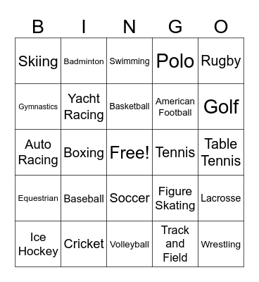 What Sports do you like? Bingo Card