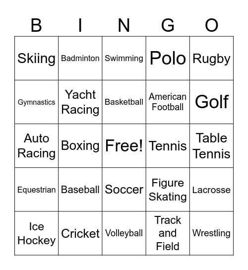 What Sports do you like? Bingo Card