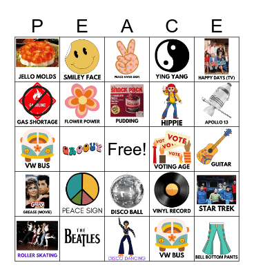 1970's POP CULTURE BINGO Card