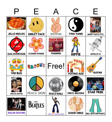 1970's POP CULTURE BINGO Card