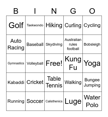 What sports do you like? Bingo Card