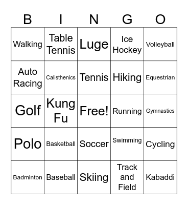 What Sports do you like? Bingo Card