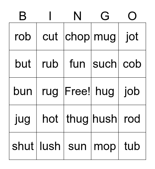 O and U  Bingo Card