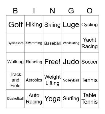 What Sports Do you Like? Bingo Card