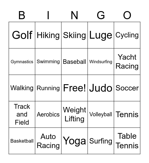 What Sports Do you Like? Bingo Card