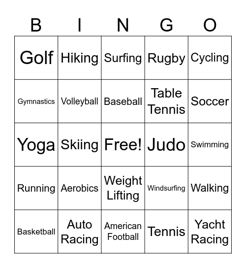 What Sports do you like? Bingo Card