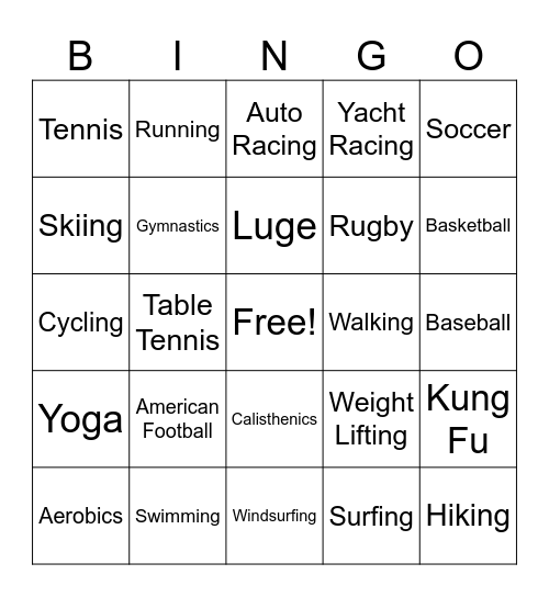 What Sports do you like? Bingo Card