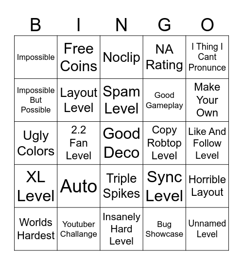 GD Recent Tab Bingo Card