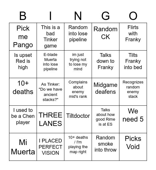 BERNIE DOTA BINGO BONANZA Bingo Card