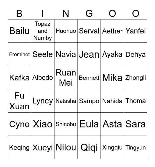 Hoyoverse Bingo Card