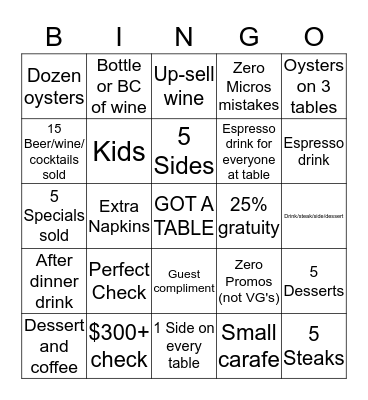 The Smith Bingo Card