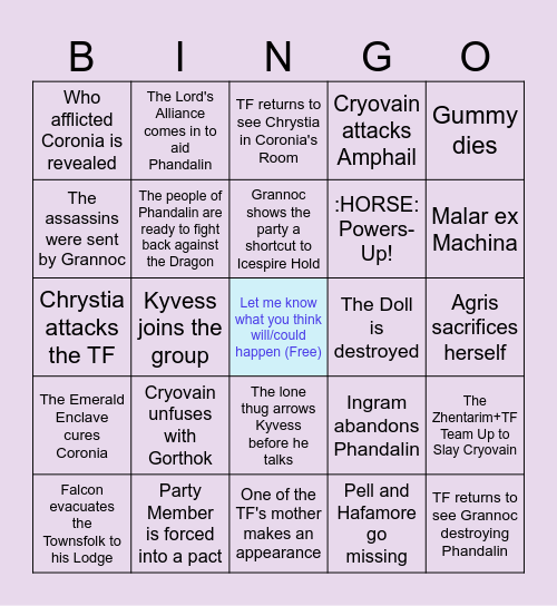 Icespire Peak Guessing Bingo Card