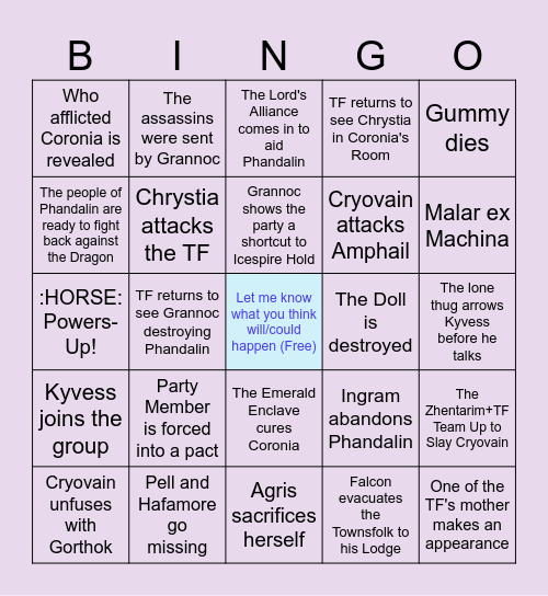 Icespire Peak Guessing Bingo Card
