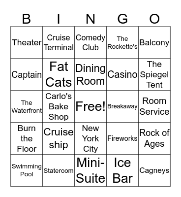 Cruise Bingo Card