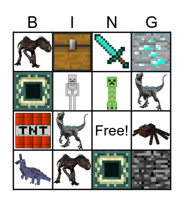 Minecraft meets Jurassic World Bingo Card