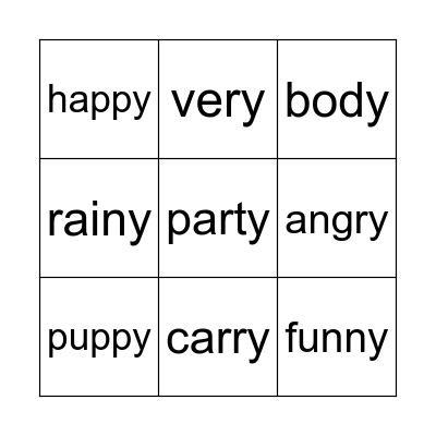 - y words bingo Card