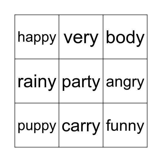 - y words bingo Card