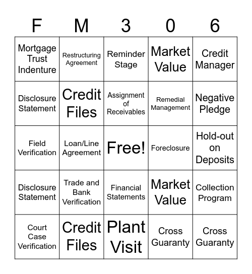 Credit and Collection Bingo Card