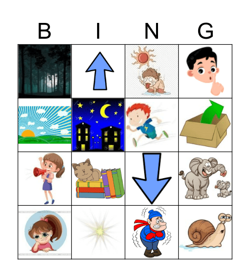 Opposites Bingo Card