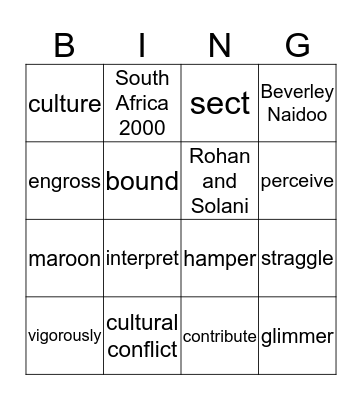 Out of Bounds Vocabulary Practice Bingo Card