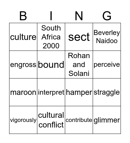 Out of Bounds Vocabulary Practice Bingo Card