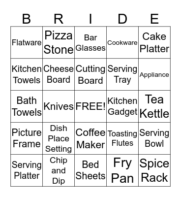Erin's Bridal Shower Bingo Card
