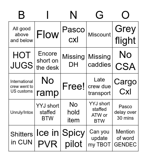 Opts Bingo Card