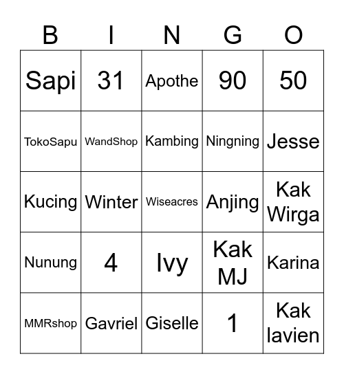 Untitled Bingo Card
