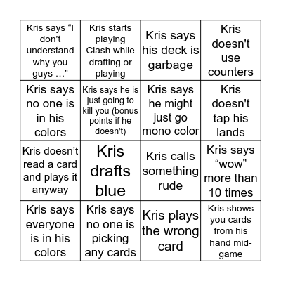 Kris bingo Card