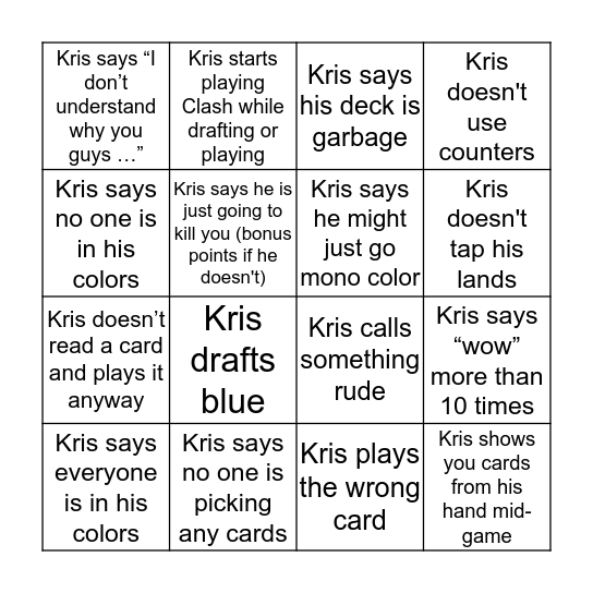 Kris bingo Card