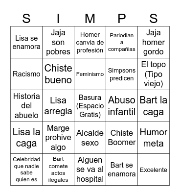 Bingo de sipsons Bingo Card