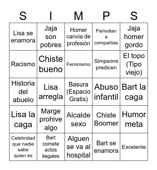 Bingo de sipsons Bingo Card