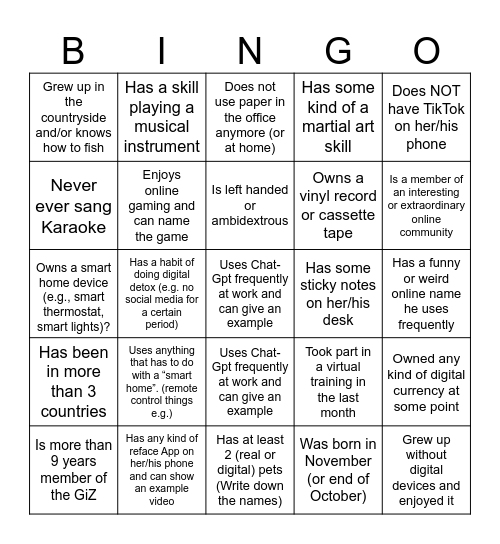 Digital Bingo Card