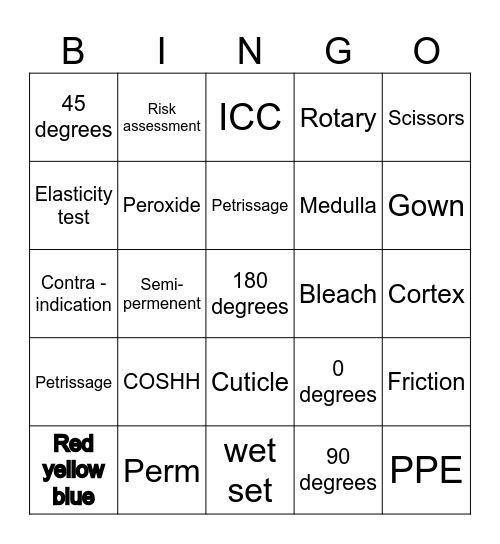 Hairdressing Bingo Card